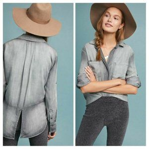 Anthropologie Cloth & Stone Split-Back Gray Chambray Buttondown